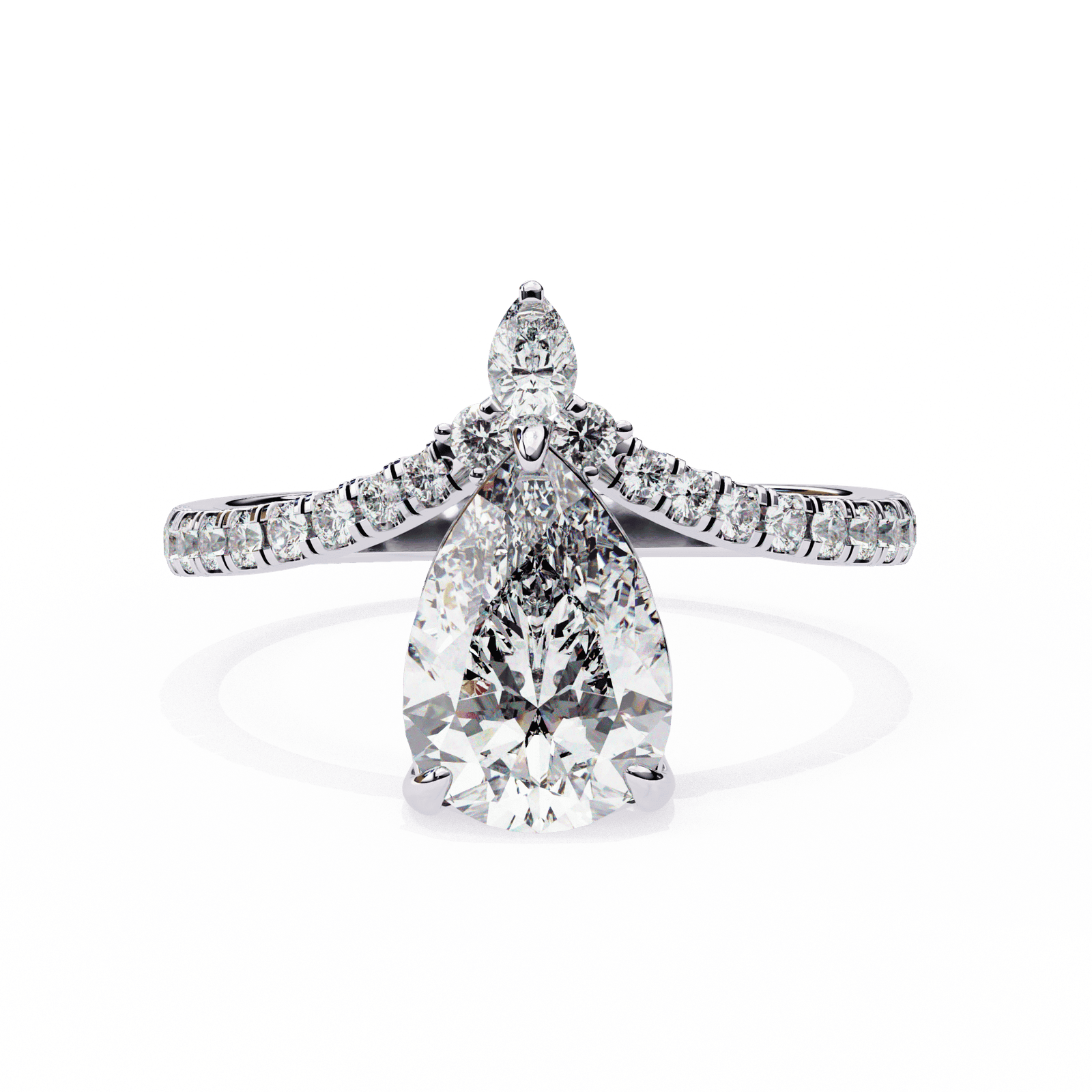 Pear-Shaped Diamond Engagement Ring with Diamond Band